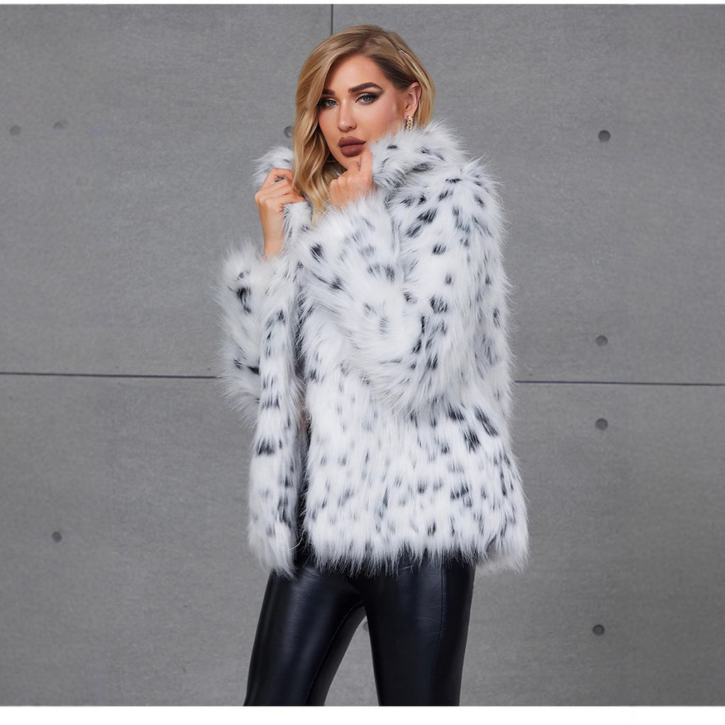 Notch-collar Ocelot Leopard-print Statement Fur Coat