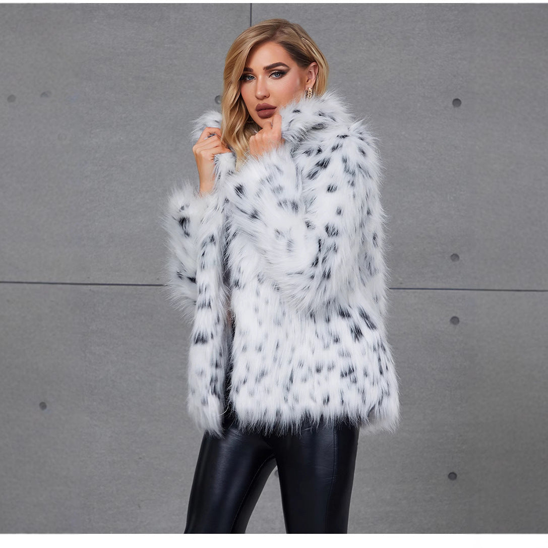 Notch-collar Ocelot Leopard-print Statement Fur Coat