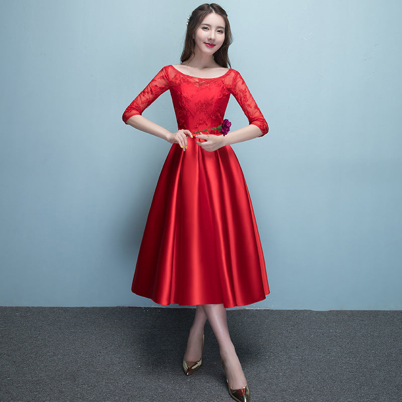 Western Style Banquet d'été mi-longueur Elegant Party Blue Slim-looking Annual Party Eveni