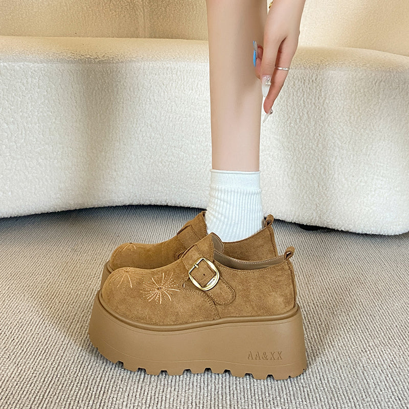 Printemps Automne Versatile Chaussures Simples Broderie Hauteur Augmentation Arrivée Cork Footbed Sho