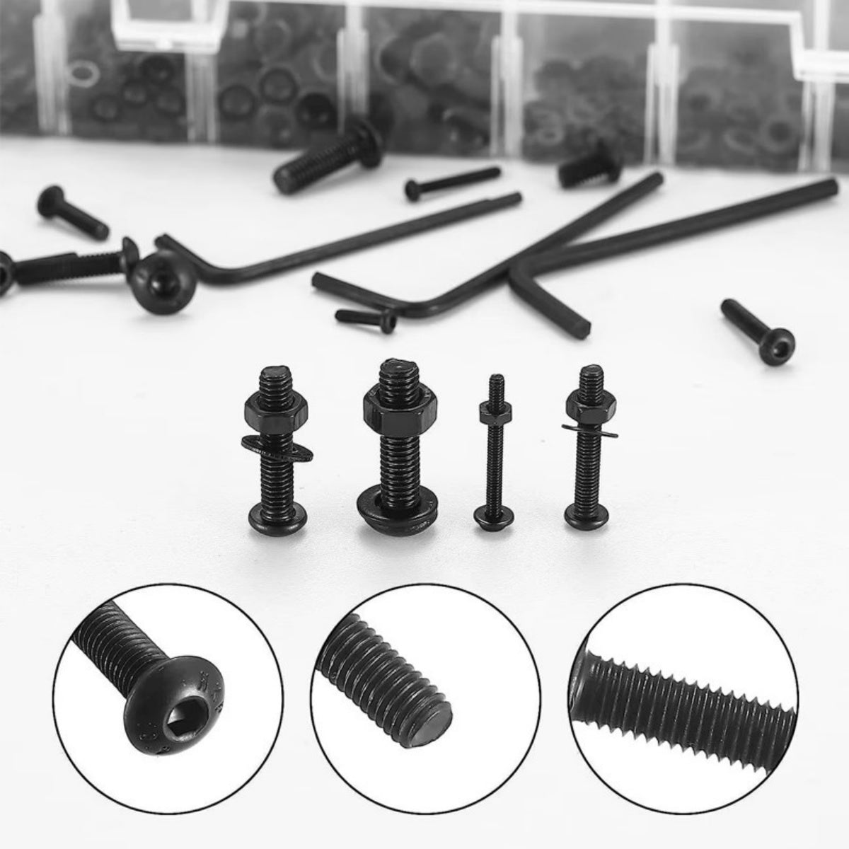 1225pcs Acier inoxydable Vis hexagonales et boulons de chaussettes Ensemble d'écrous assortis M2 M3 M4 M5