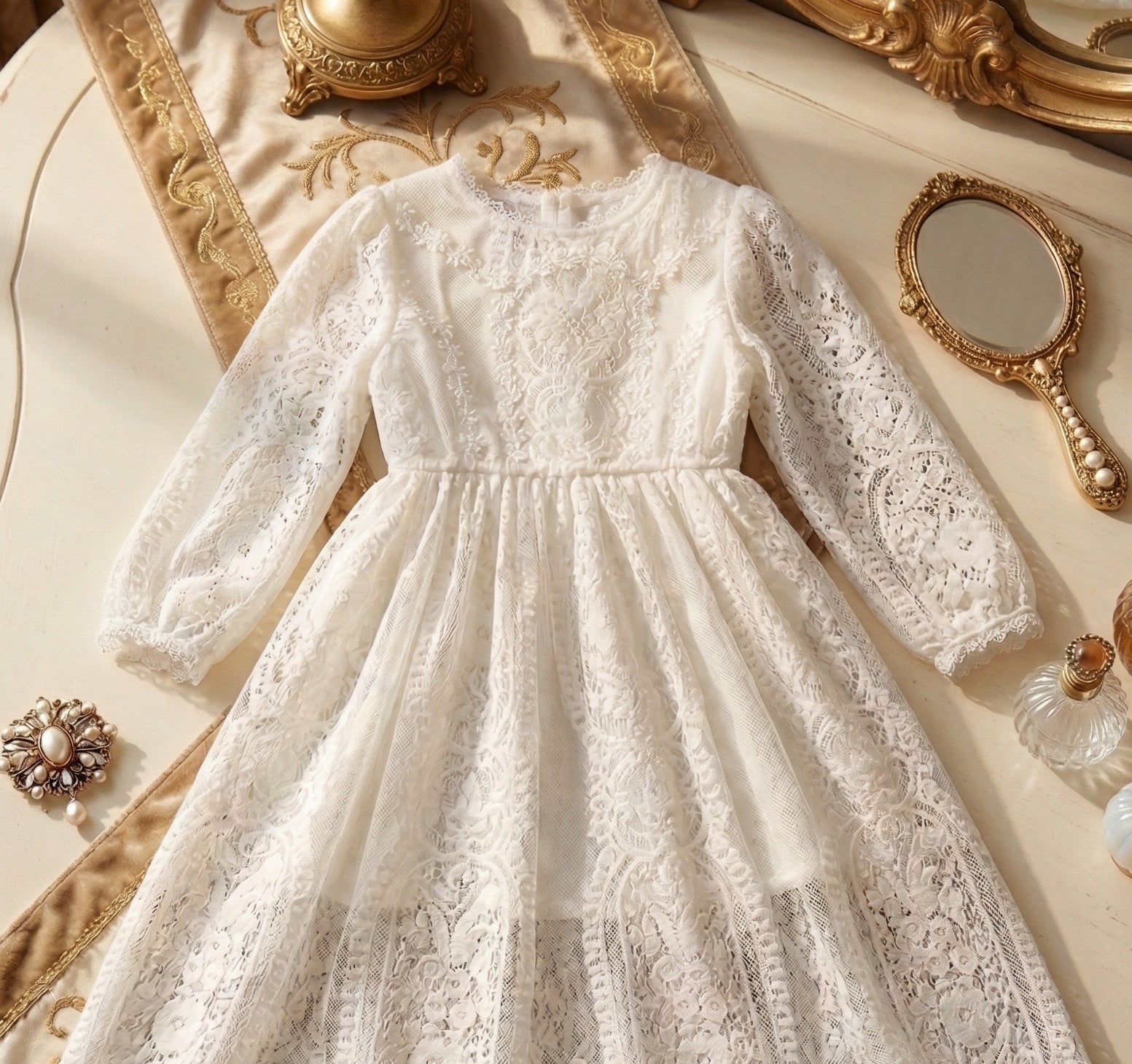 Robe de fée en dentelle blanche vintage pour les filles extra longue jupe 2-4Y