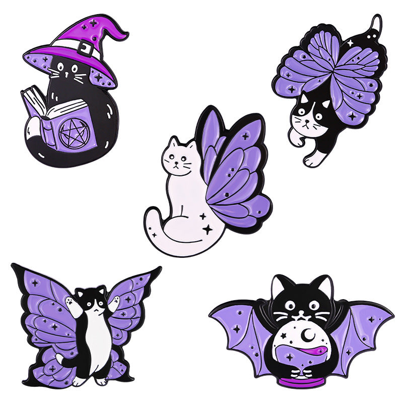 Chat violet avec ailes papillon Alliage Brooch Accessoire mignon pour vêtements et sacs
