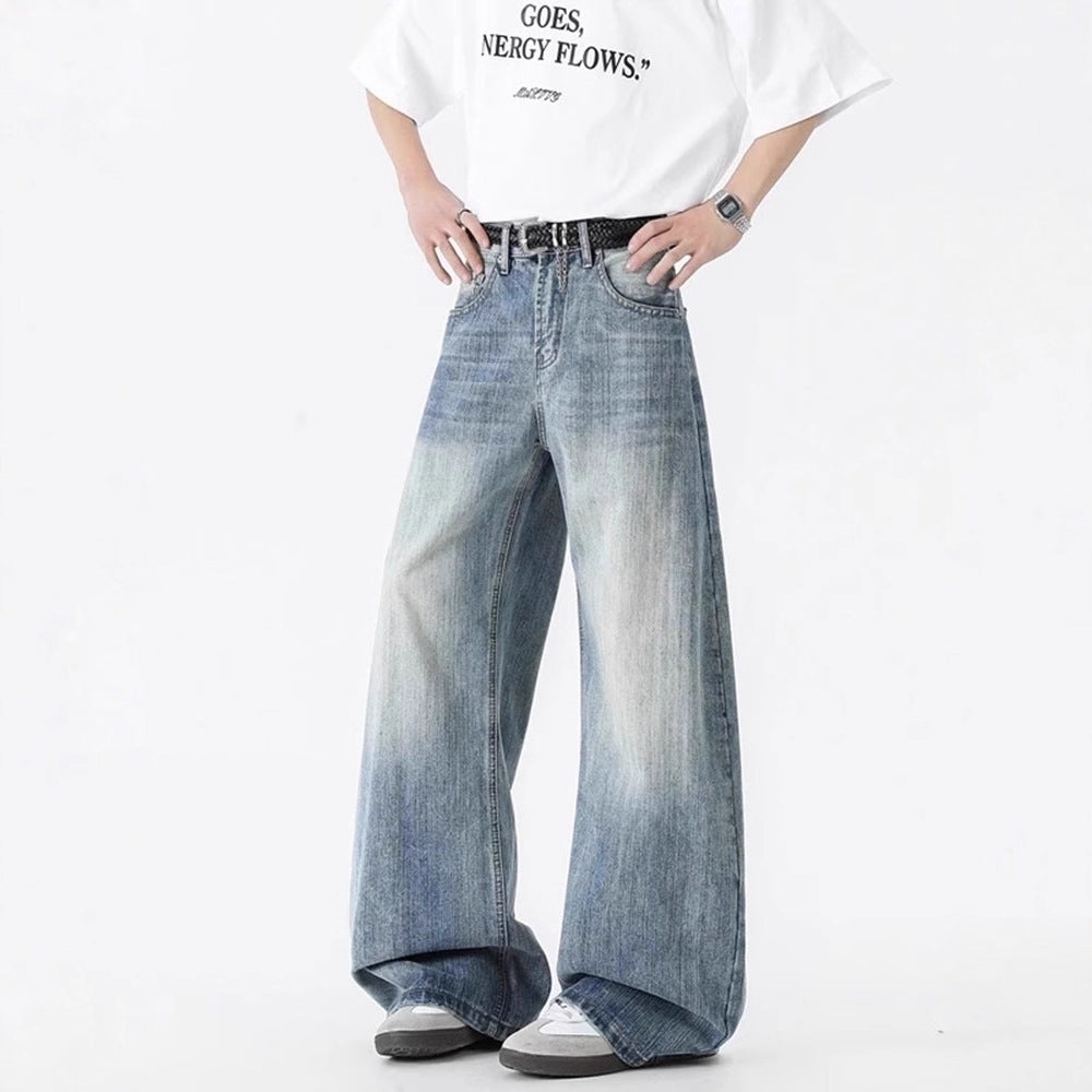 Pantalons à large jambe, lavés et décontraction, style américain