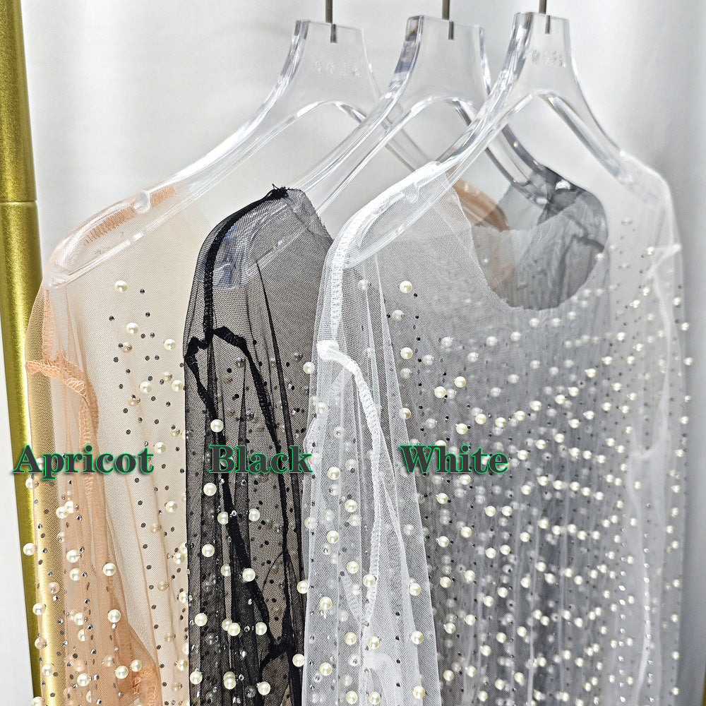 Bubble-bead Sheer Mesh Haut à manches longues