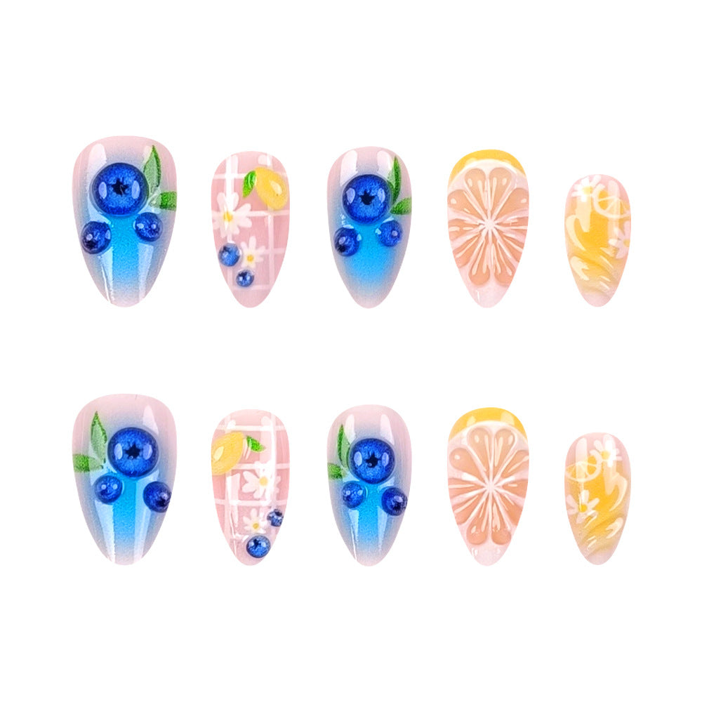 30 pièces de court amande en forme de fruit presse Type Blueberry Gradient Acrylic Nail Stick