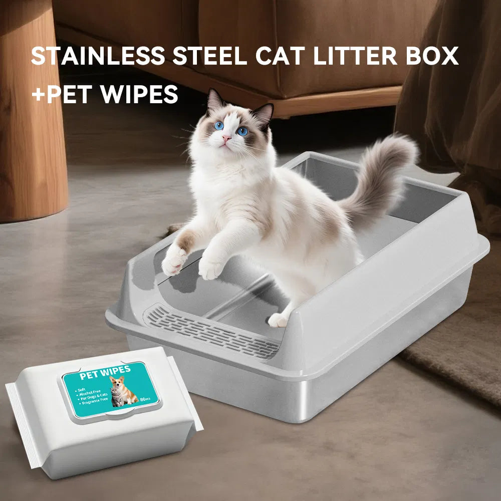 Boîte à litière ouverte en acier inoxydable épais