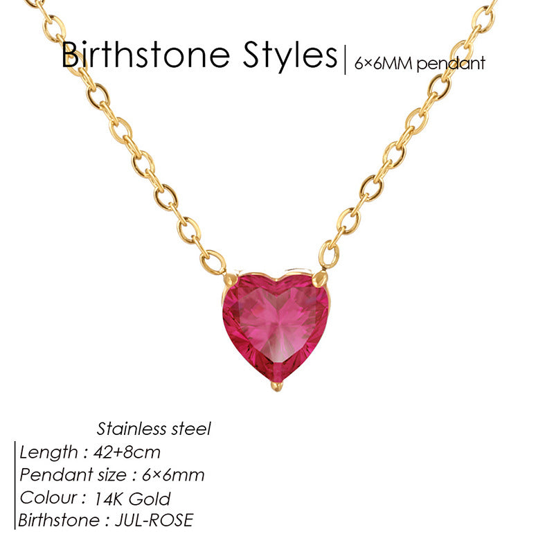 Pendentif en forme de cœur cristal coloré et collier de Zircon