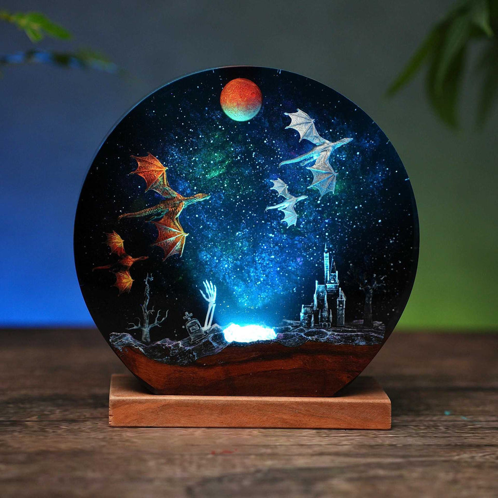 Lampe de résine Dragon de glace et Dragon de feu personnalisé Époxy