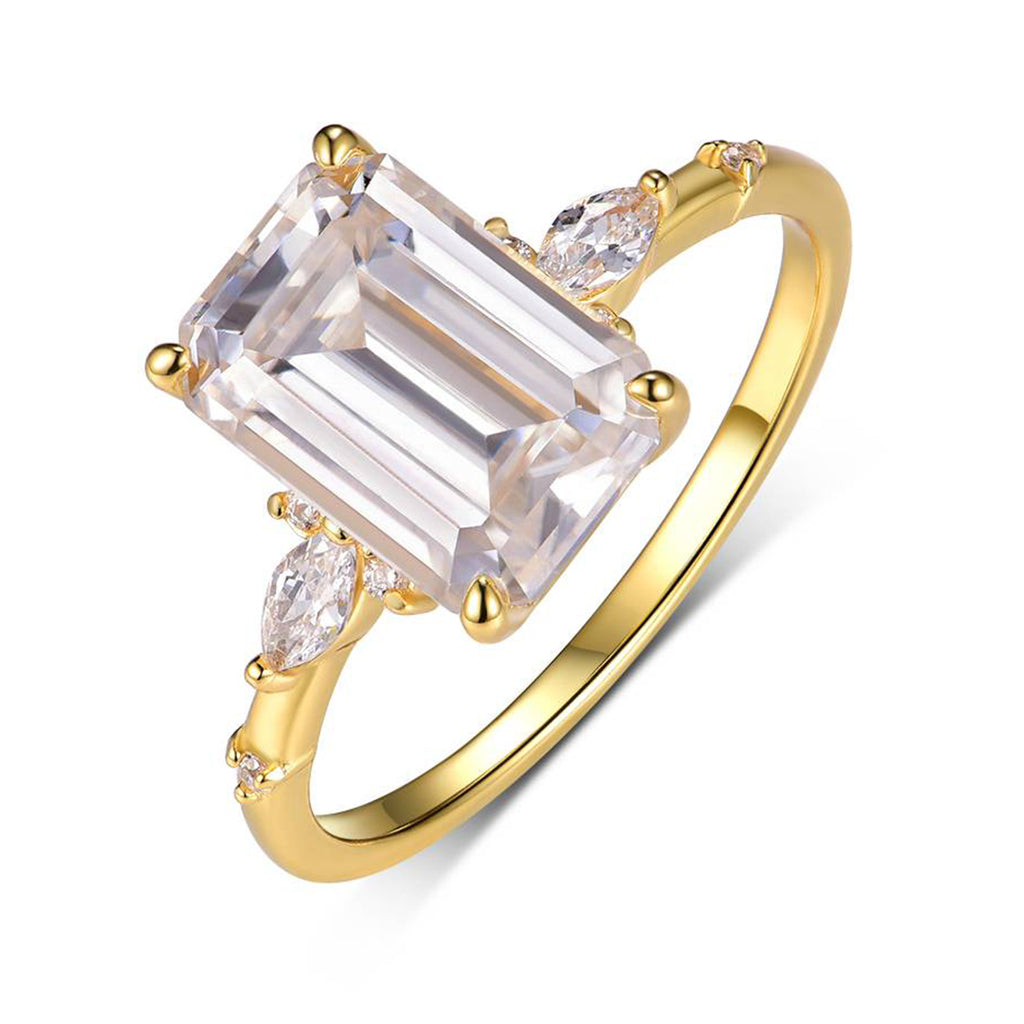 S925 Argent plaqué or 3.5ct Émeraude coupé Moissanite anneau 7x10mm D Couleur VVS1 Marquise Acc