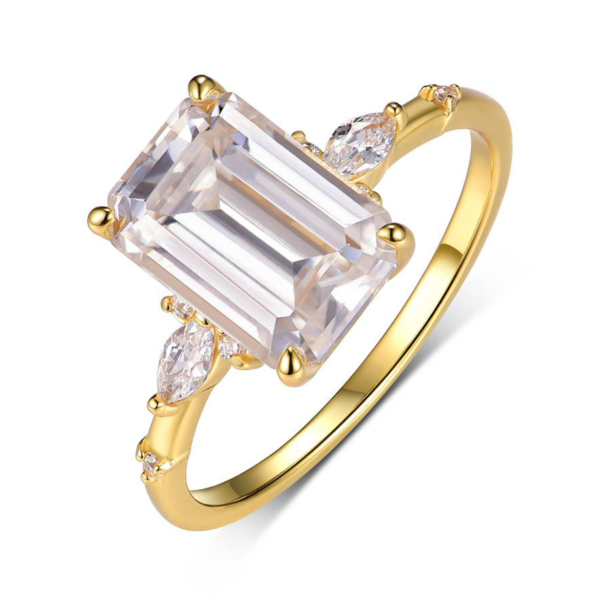 S925 Argent plaqué or 3.5ct Émeraude coupé Moissanite anneau 7x10mm D Couleur VVS1 Marquise Acc
