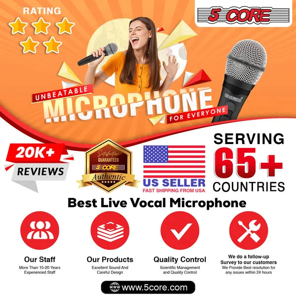 5 CORE Microphone Dynamic Vocal Handheld Mic Cardioid Unidirectional Microfono W On Off Sw