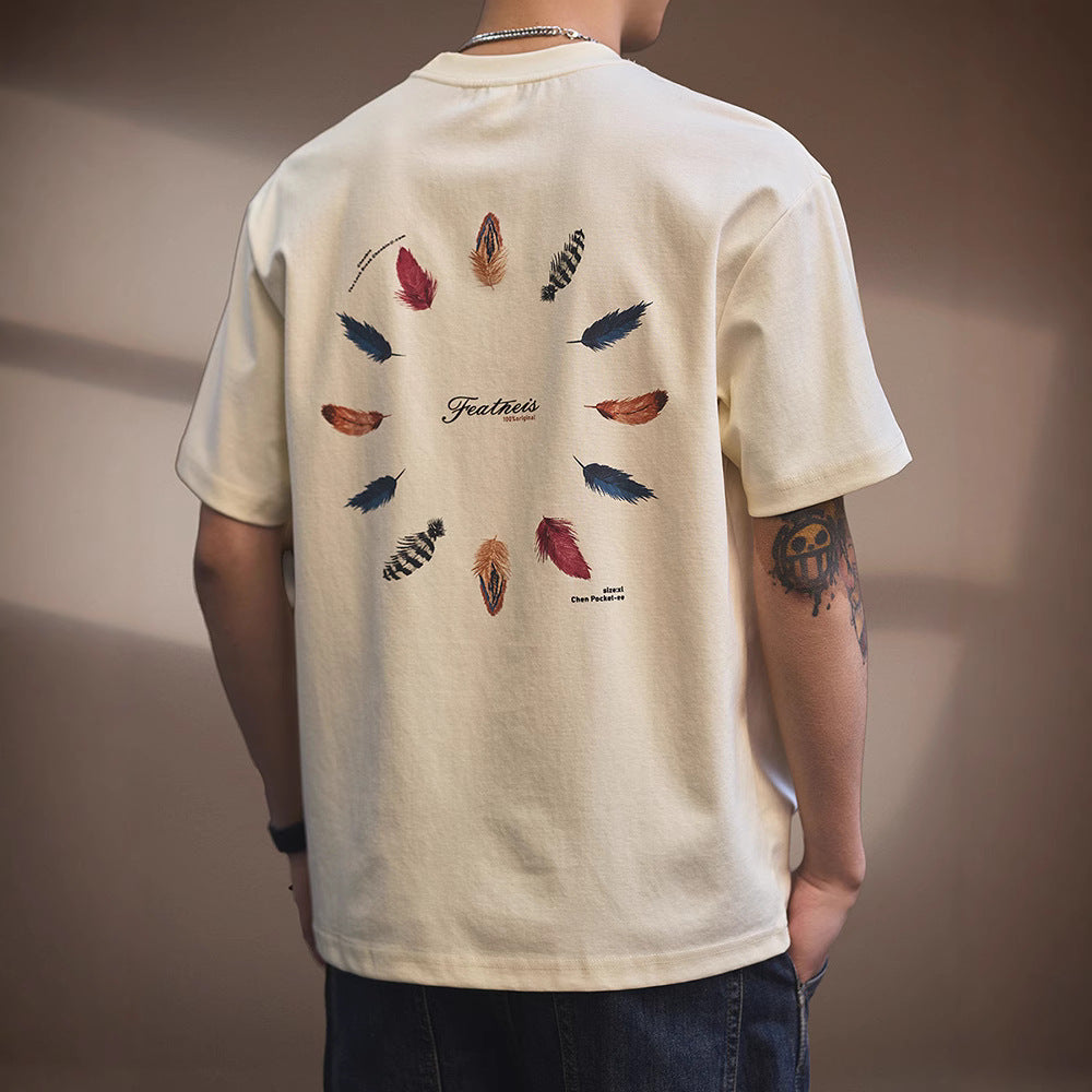 T-shirt imprimé retro style américain pour hommes
