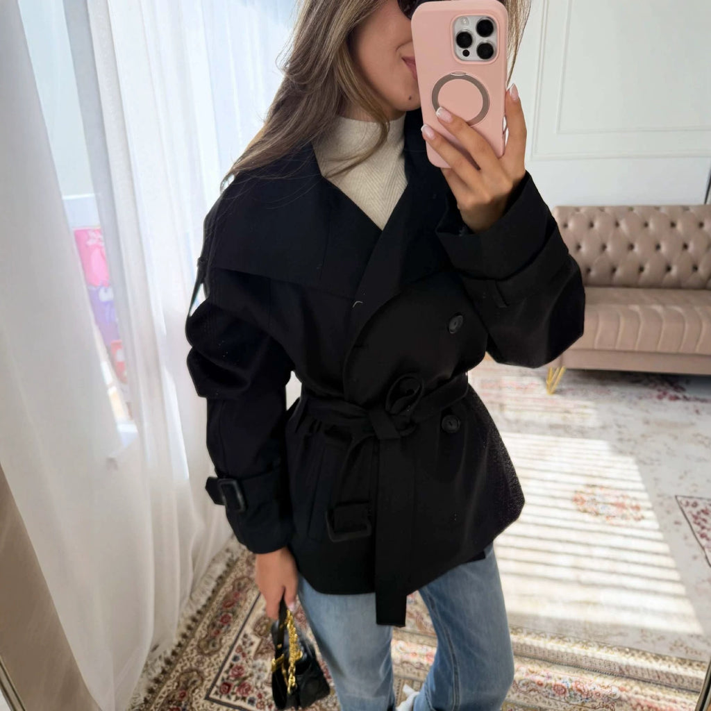 Femme Mode Vintage à double-brassure Cincher Trench Coat