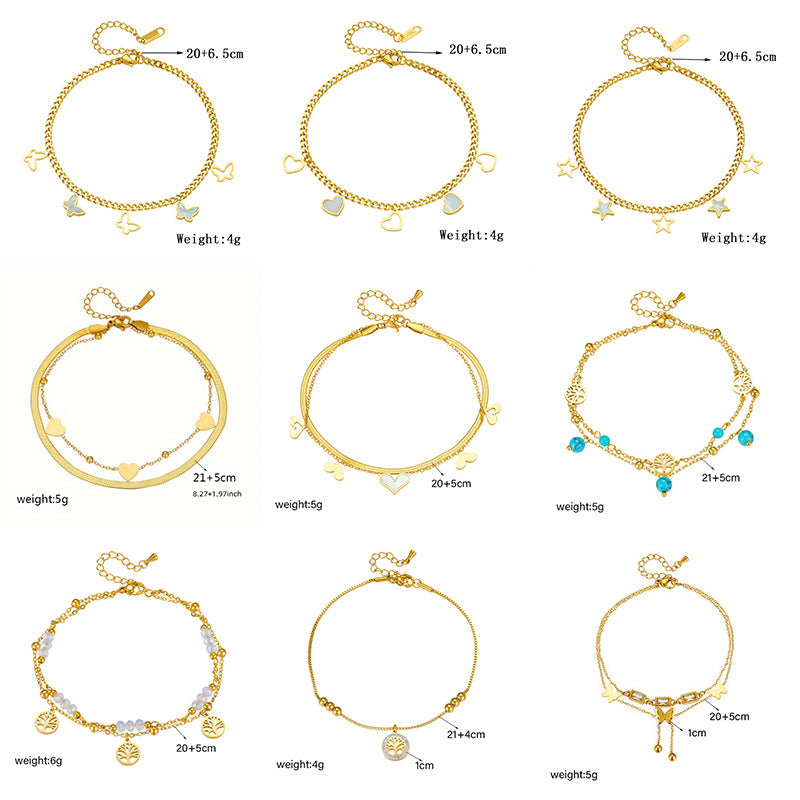 Fashionable Cœur en forme de coquillage blanc arbre de vie papillon femmes Anklet