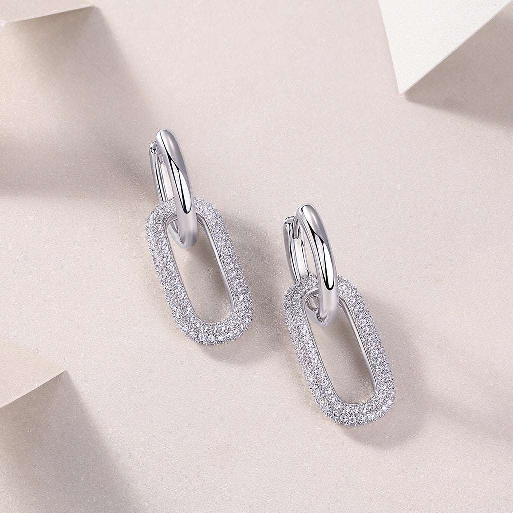 S925 Geometric Link Sterling Silver Earrings