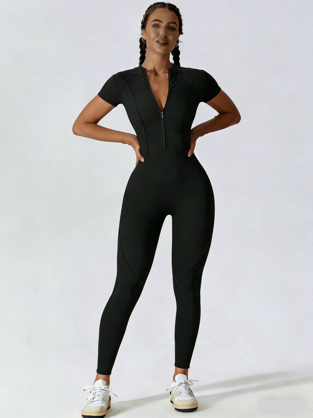 Maillot de saut en yoga à manches courtes Zipper pour femmes