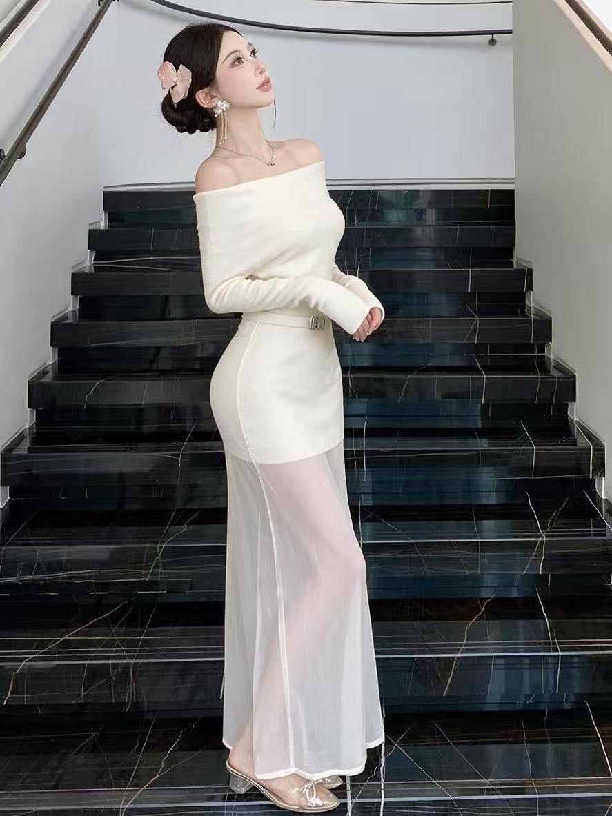 Robe de patch à manches longues à une épaule