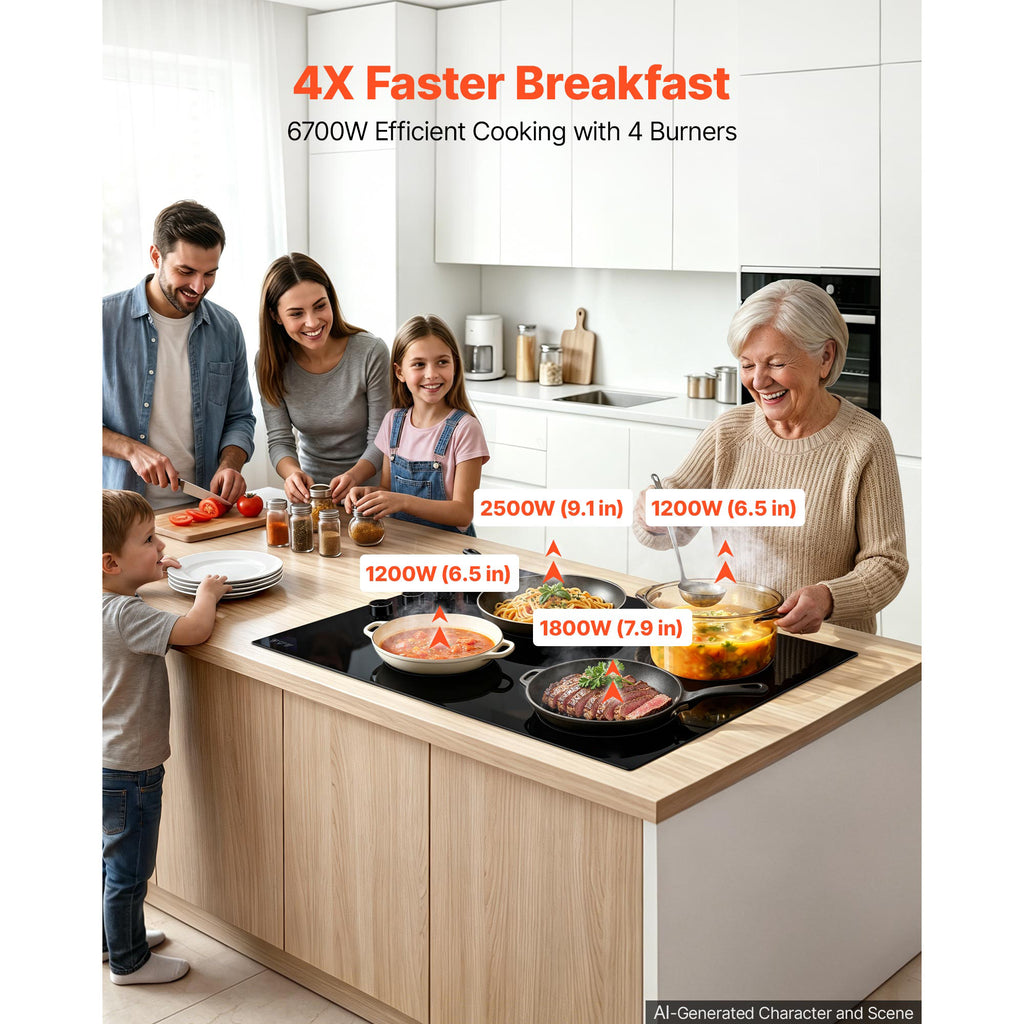 Cuisinière électrique 30 pouces 4 brûleurs Poêle Top 6700W 220V Pas de prise