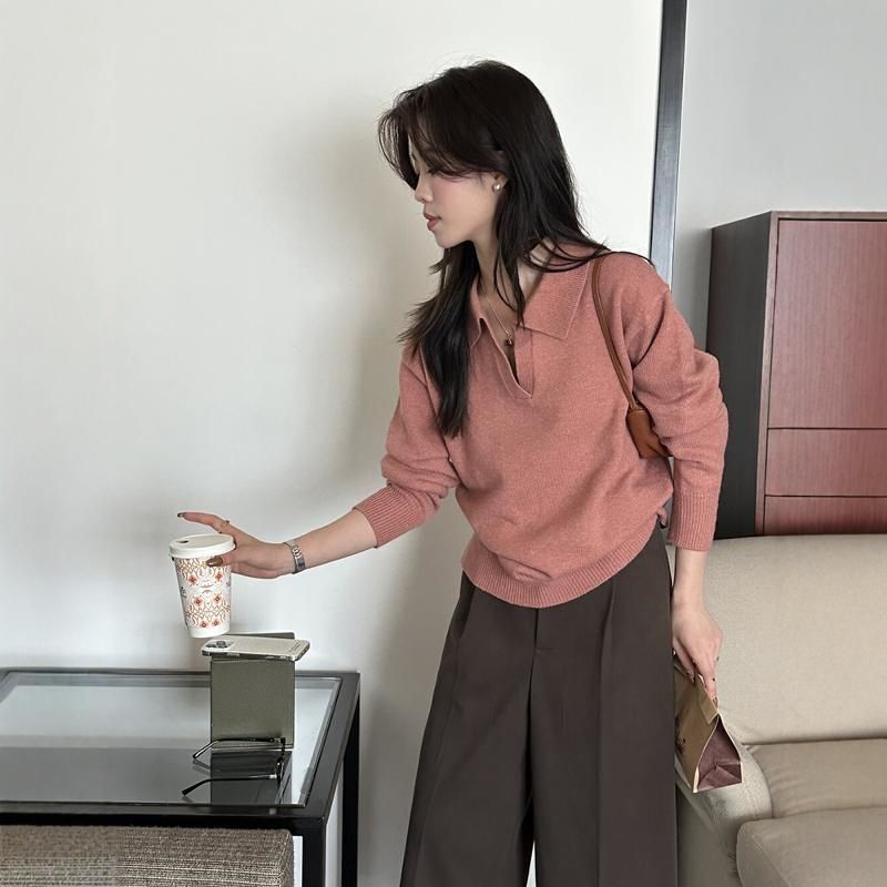 Gris foncé Préppy style tricoté manches longues haut bas