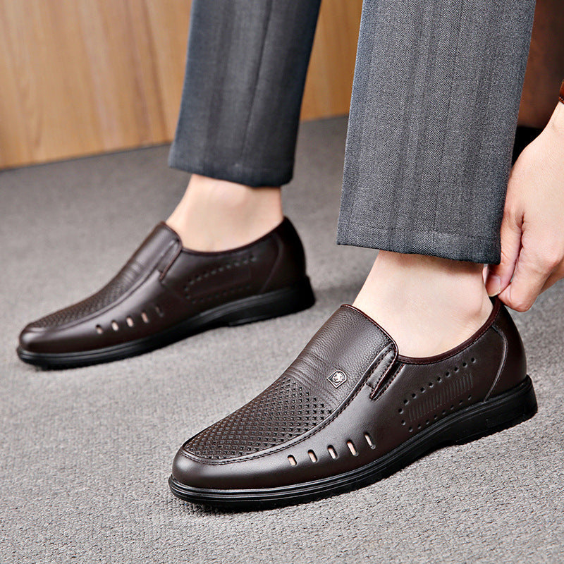 Chaussures décontractées en cuir véritable en cuir d'une semelle plate ronde pour hommes