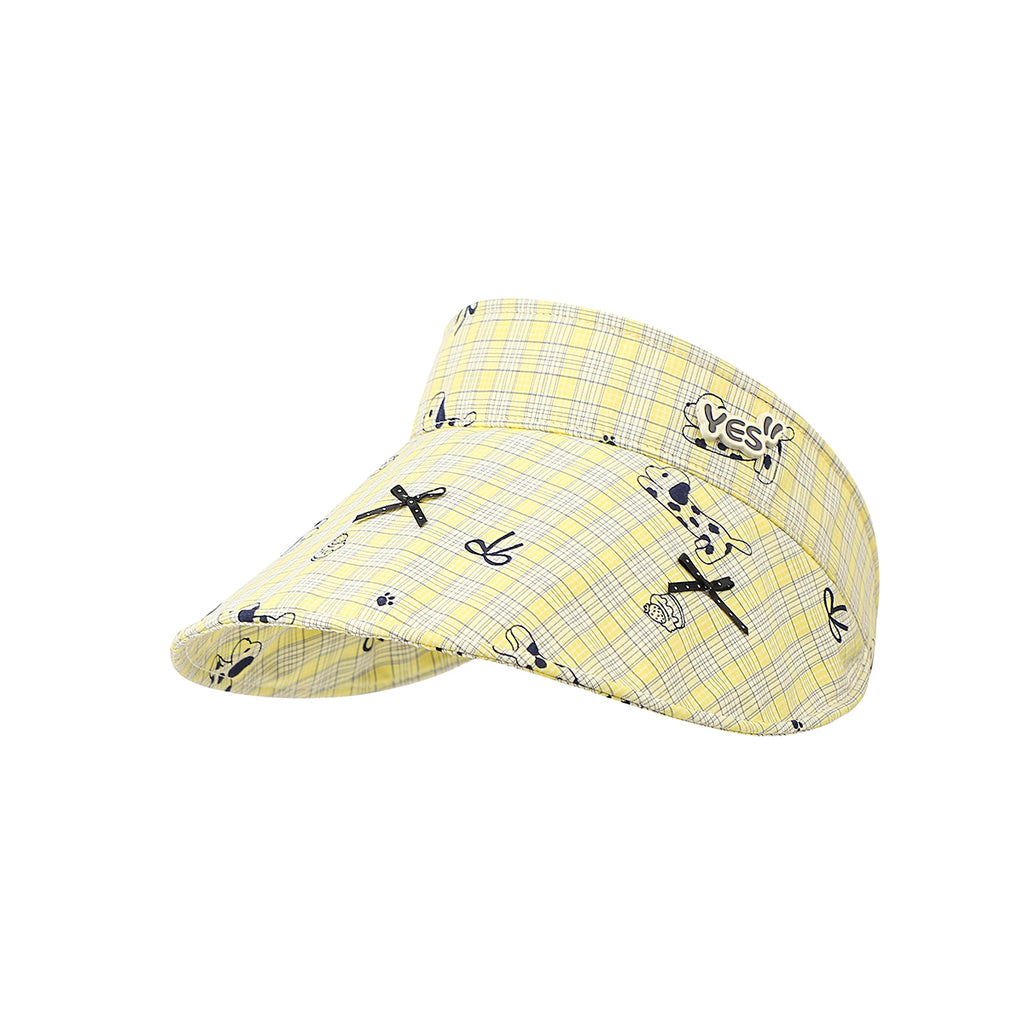 Chapeau de soleil à carreaux jaunes Polka Dot Puppy Print - Style japonais