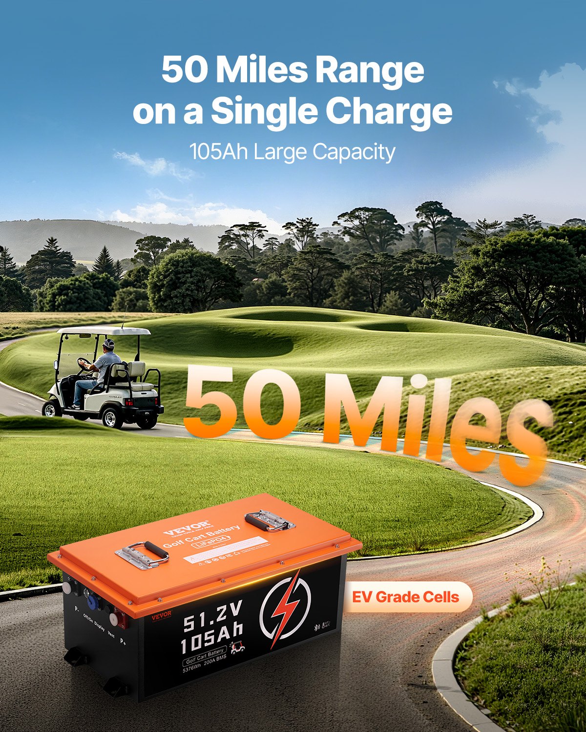 Batterie Lithium 48V 105Ah Golf Cart avec chargeur 20A et moniteur tactile