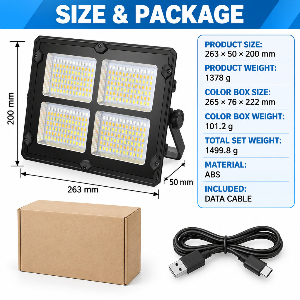 Afficheur de batterie rechargeable alimenté solaire Type C LED lumière de déluge W885 2 Bleu rouge variable