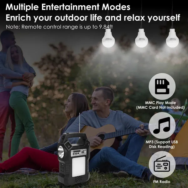 Portable Solar Power Station Rechargeable Backup Power Bank W/Flashlight 3 Ampoules d'éclairage