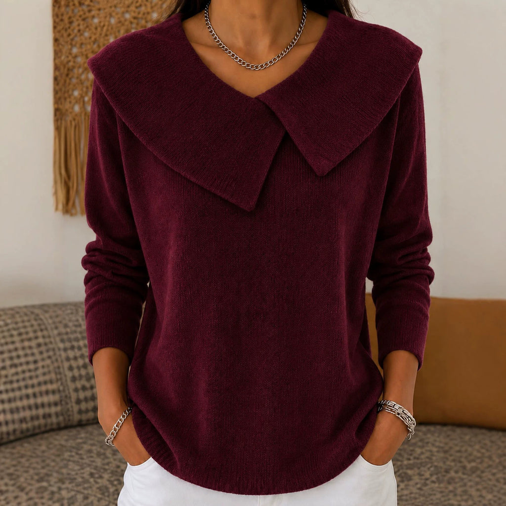 Slim-fit col V Sweater Versatile Solid-color Knit Top