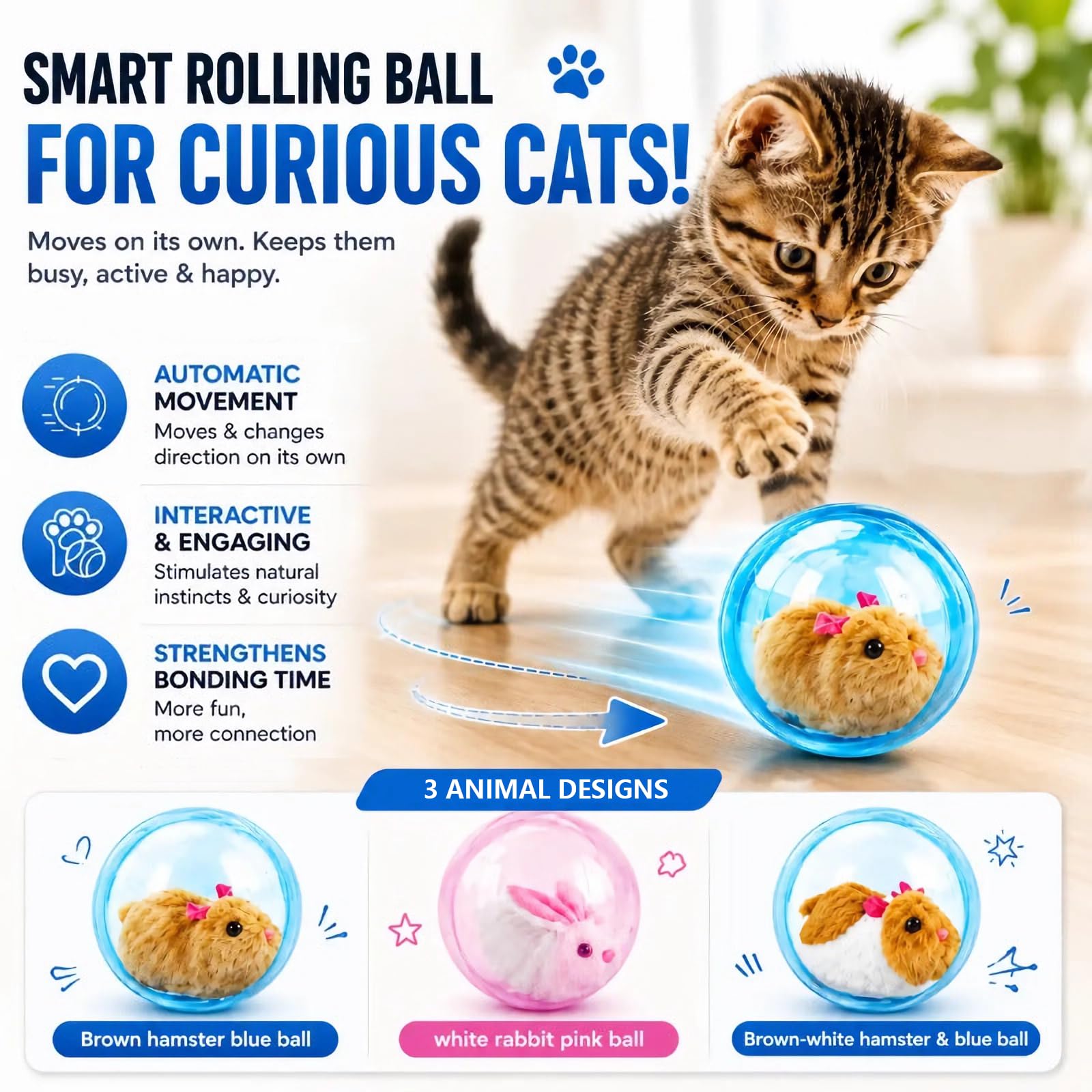 Ballon de chat interactif auto-roulant Réaliste Animal en mouvement automatique Rolli de chat