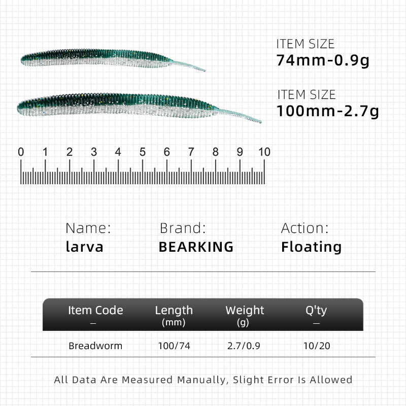 Larve 7,4cm10CM Sel monochrome sous-soft de la route