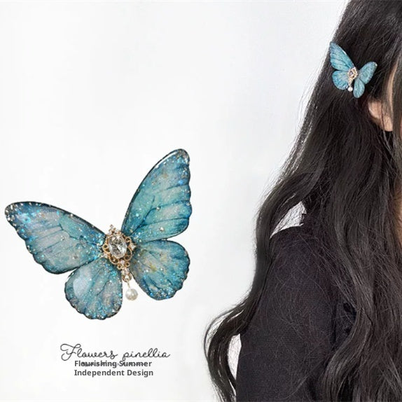 Bleu clair Aqua Butterfly Cheveux pétillants Petit bec de canard Clip