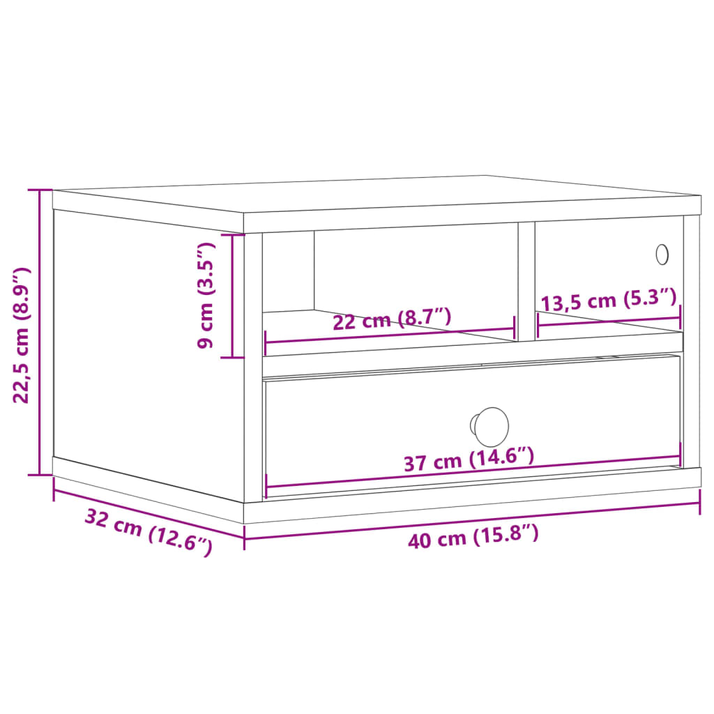 Support d'imprimante 40x32x22,5 cm bois composite