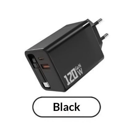 Chargeur rapide GAN 120W avec un câble rétractable intégré