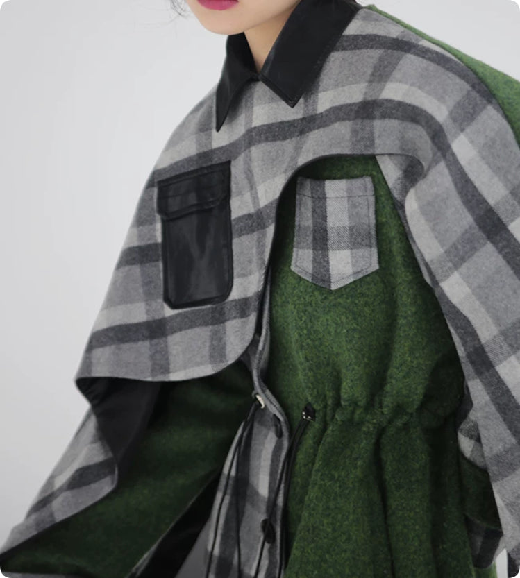 Patchwork vérifié Cape Tweed Coat amovible