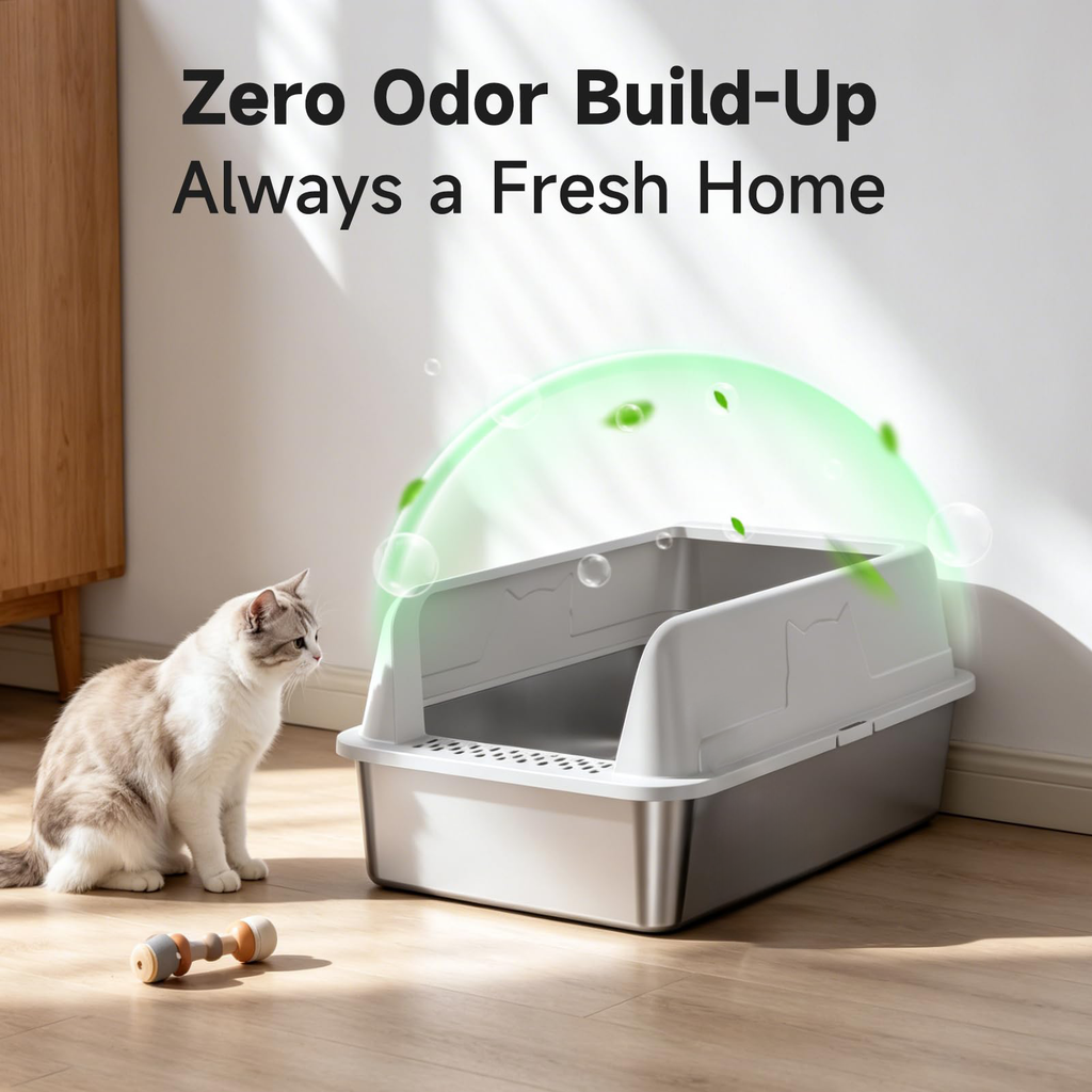 Boîte à litière pour chats en acier inoxydable