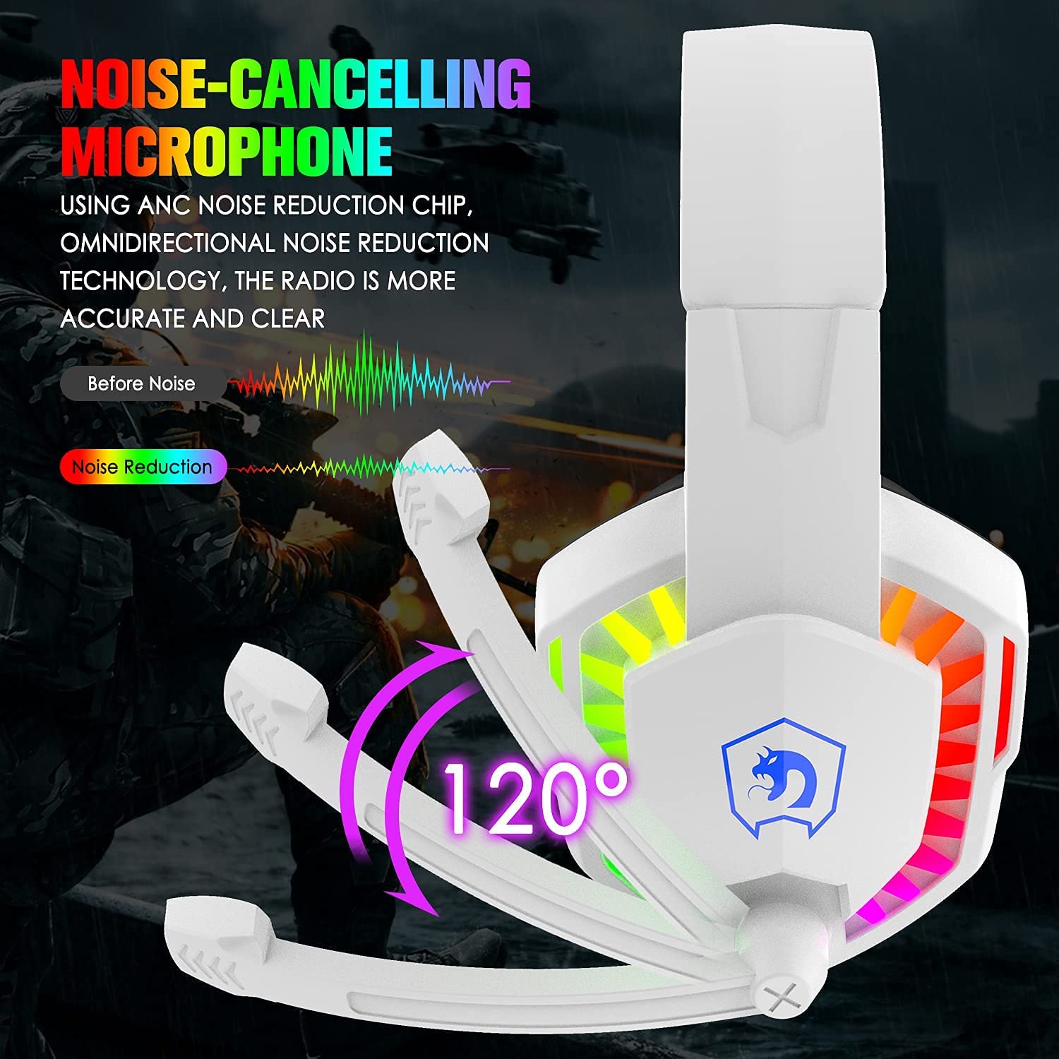 Casque de jeu filaire avec rétroéclairage Rainbow RGB son stéréo rétractable pour PS4