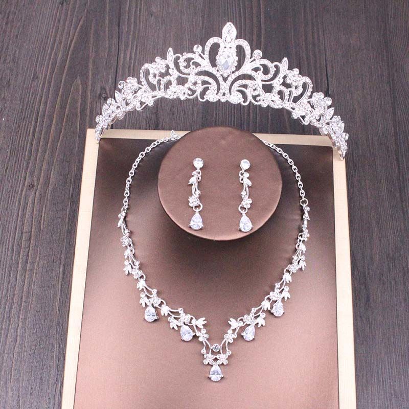 Bridal Rhinestone Crown Necklace Wedding Accessories Set