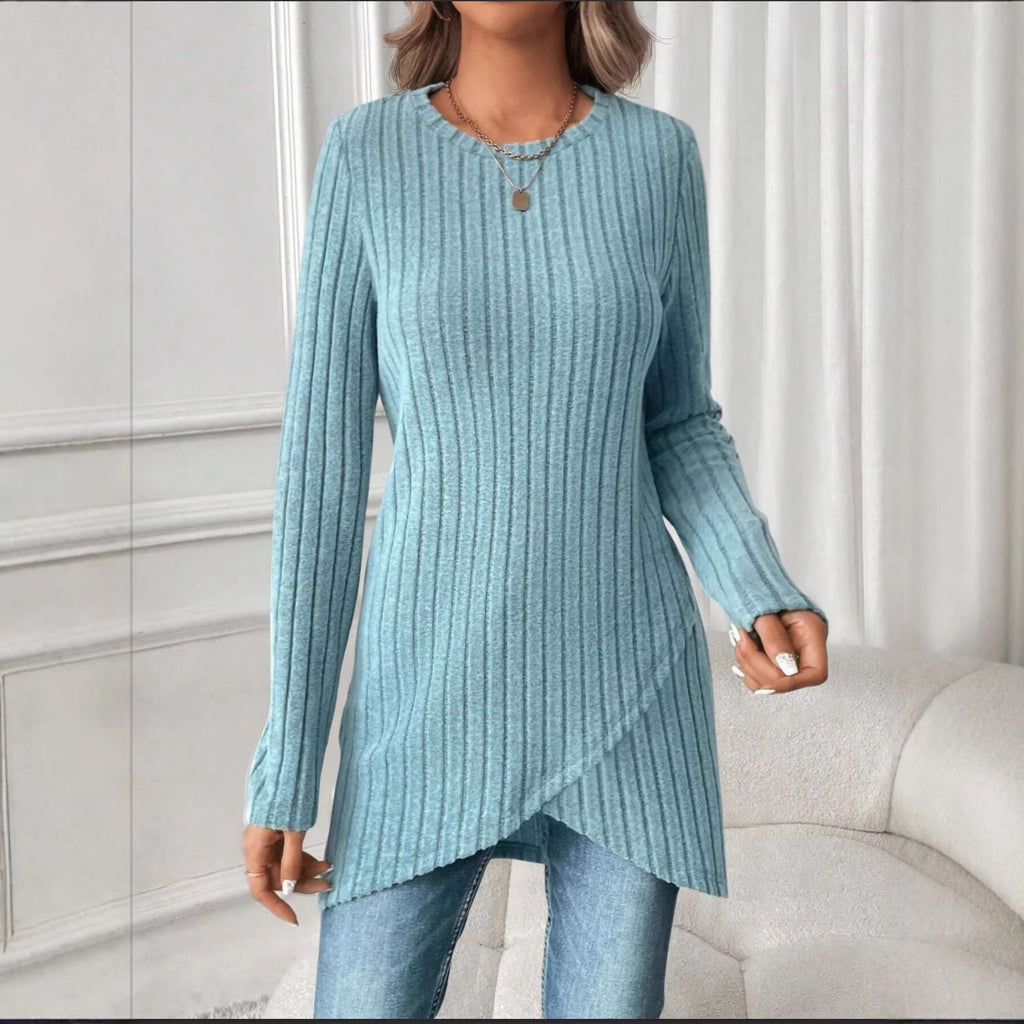 Women's European and American Style Round Neck Casual Long Sleeve Top