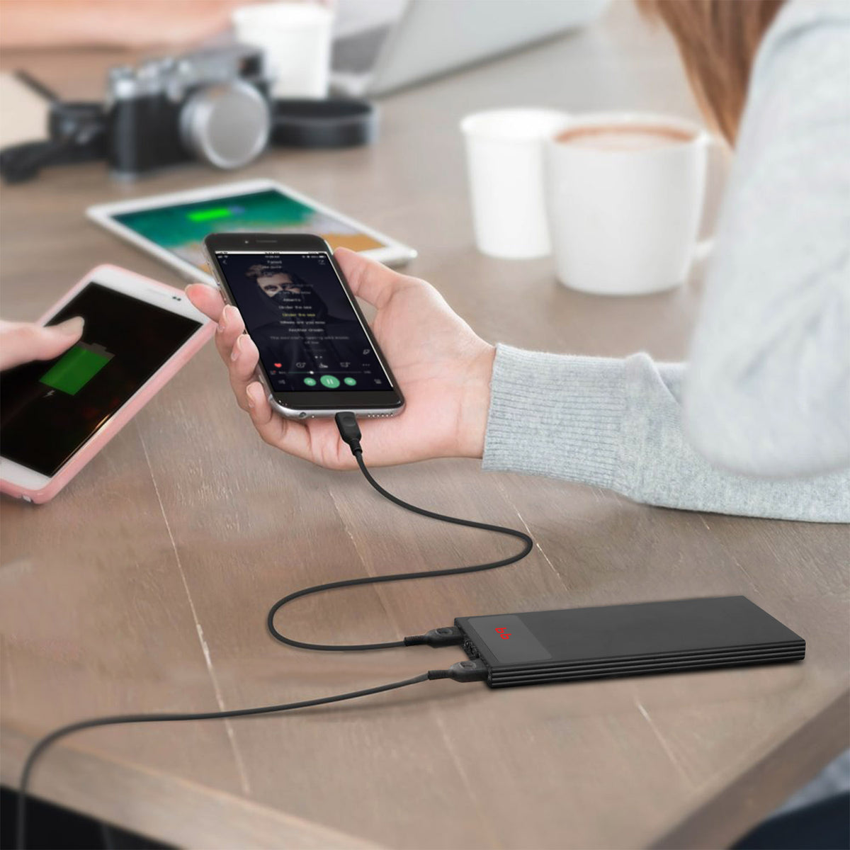 1Pc 20000mAh Ultra-thin Power Bank Phone Charger Dual USB Port Flashlight Battery Rester D